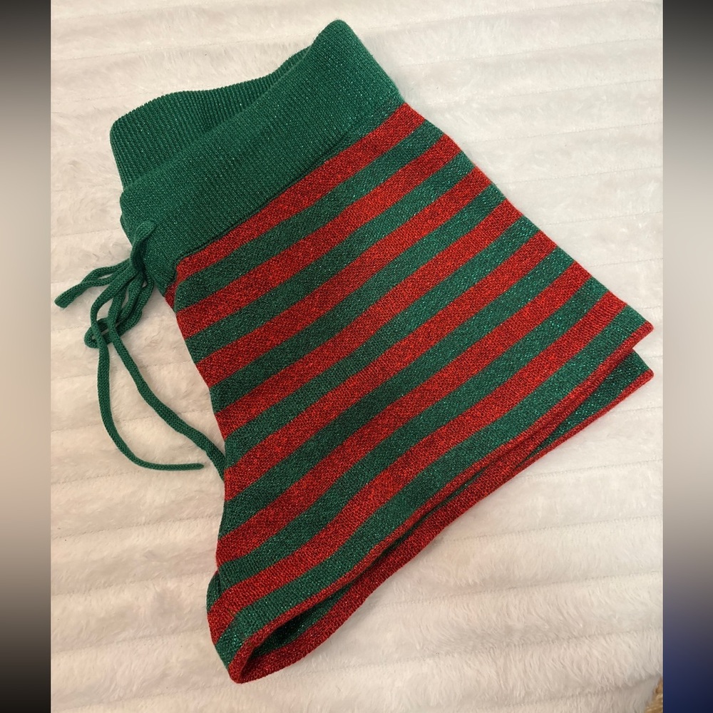 Beach Riot Anthropologie Green & Red Striped Metallic Knit Shorts Medium Holiday - Picture 4 of 8